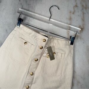 J.Crew Textured Denim Mini Skirt In Ecru With Gold Button Front Womens 26 New